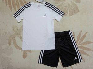 新品★130★adidas アディダス★快適素材!!半袖Ｔシャツ(白)ハーフパンツ(黒)★上下★セットアップ