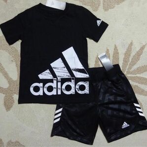 新品★adidas アディダス★140★ビッグロゴ半袖Ｔシャツ ブラック 黒・快適グラフィックハーフパンツ 黒★上下