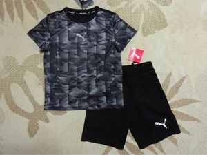 新品★PUMA プーマ★130★グラフィックが大人気!!快適素材!!Tシャツ・ハーフパンツ(ロゴ)★ブラック 黒★上下