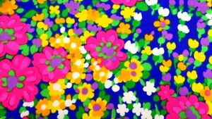 ◆ビンテージ◆鮮やか お花 フラワー 生地 レトロ ブルー ハワイ テキスタイル