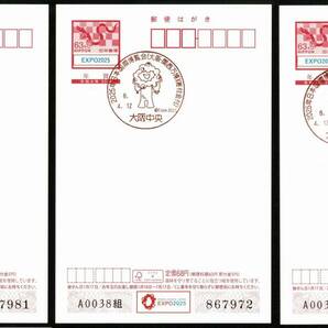 【寄附金付き切手】 大阪・関西万博 特印２種３枚 令和6年4月12日＆13日押印万博年賀葉書の画像1