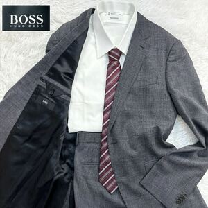 【極美品XLサイズ!!!】HUGO BOSS ヒューゴボス セットアップ スーツ スーパー130's シャドーチェック グレー メンズ 2B