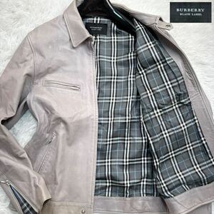 【名作!!Lサイズ!!!】BURBERRY BLACKLABEL バーバリーブラックレーベル レザージャケット ブルゾン ラムレザー グレー ノバチェック 