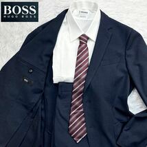 【極美品XXLサイズ!!!】 HUGO BOSS ヒューゴボス セットアップ スーツ 黒 現行黒タグ 2B 袖裏地 ストライプ メンズ 52_画像1