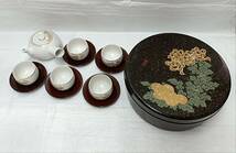 九谷焼　陶洸　金彩花紋茶器12点セット　茶櫃／急須／湯呑み／茶托5客揃い　美品_画像1