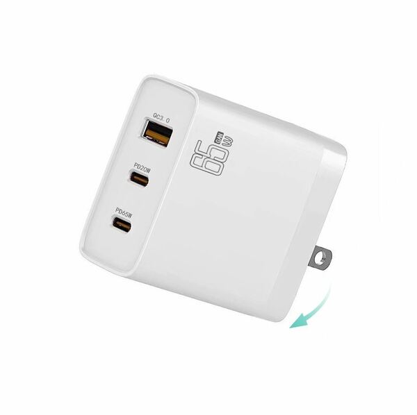 65W PD Type C USB充電器 三台同時充電 急速充電器 USB-C×2 & USB A 3ポート折りたたみ式プラグ