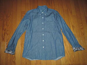 SOPHNET. ソフネットバンダナ切替 ボタンダウン デニムシャツ S インディゴ ペイズリー DENIM B.D SHIRT /