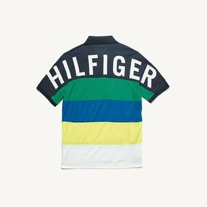 USA regular goods [S] Tommy Hilfiger TOMMY HILFIGER polo-shirt with short sleeves Polo stripe border UV cut . water speed . America NY