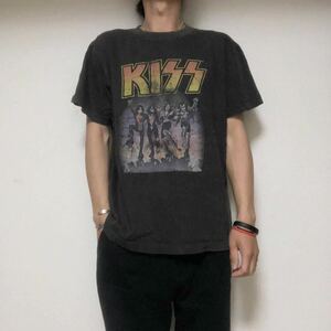 KISSビンテージ加工ロックTシャツ バンドTシャツF