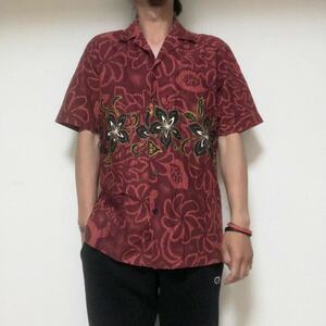 USA производства RJC Robert JC хлопок гибискус гавайская рубашка Hawaiian рубашка S Гаваи производства 