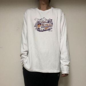 マーモット MARMOT T/Cキャンプカープリント長袖TシャツLホワイト　ロンT