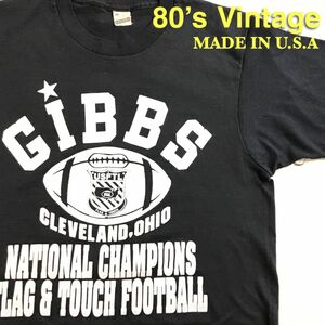 ★アメリカ直輸入!!★80's vintage★USA製★状態良好★[SCREEN STARS]FLAG&TOUCH FOOTBALL 半袖 Tシャツ[メンズ M]黒 ラグビー Ohio K2-495