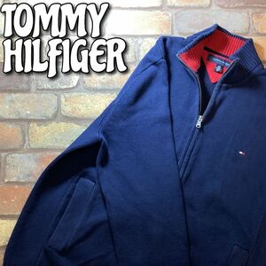 ★USA直輸入★良品＆正規品★【TOMMY HILFIGER トミーヒルフィガー】ジップアップ ニットジャケット カーディガン【メンズ L】紺 K3-407