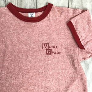 ◇USA直輸入!!◇[Velva Sheen ベルバシーン]Vassar College 半袖 トリムTシャツ[メンズ M]赤 霜降り 染み込み カレッジ 復刻 小さめ K-875