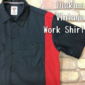 ★USA直輸入★状態良好!!★正規品★【Dickies ディッキーズ】黒×赤 バイカラー 半袖 ワークシャツ[海外規格 M]アメカジ ストリート K2-937