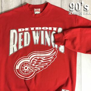 *NHL American direct import *90's USA made *[NUTMEG×Detroit Red Wings] Vintage official sweatshirt [ men's L] red hockey K2-218