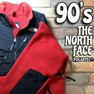 ★名作!!レトロデナリ★90′s★良品＆正規品★【THE NORTH FACE ノースフェイス】POLARTEC フリース デナリジャケット【L】赤×黒 K3-369