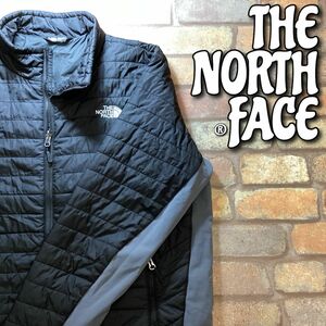 ★海外BIGサイズ★良品＆正規品★【THE NORTH FACE】脇切替 中綿入り キルティング ナイロンジャケット【XL/TG】黒×灰 レイヤー K3-323