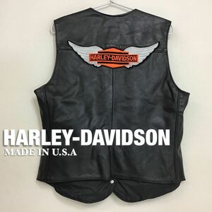 ★USA直輸入!!★正規品★【HARLEY-DAVIDSON ハーレーダビッドソン】豪華BIG刺繍パッチ付き 本革 ベスト【レディース XL】黒 バイク K2-665