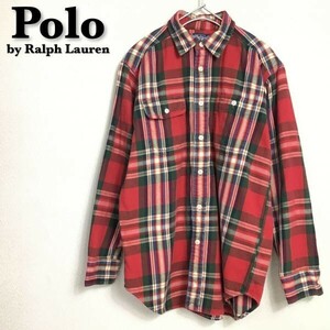 ★アメリカ直輸入★正規品★[Polo by Ralph Lauren ラルフローレン]タータンチェック柄 長袖 ボタンダウン ネルシャツ[M 10-12]赤 K-477