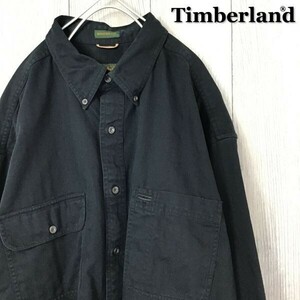 ★90's vintage★正規品[Timberland ティンバーランド]RUGGED FIT 長袖 ボタンダウン ワークシャツ[メンズ L]黒 アウトドア キャンプ K-545