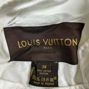 超希少 LOUIS VUITTON ルイヴィトン ジャケット モノグラム 刺繍 レザーボタン ダブルブレスト ガーゼ素材 フランス製 38サイズ ホワイトの画像4