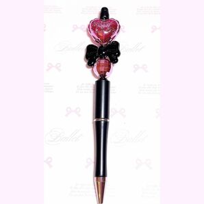 【23】カスタムボールペン ブラック ピンク 魔法少女 ハート リボン キャンディ ボールペン