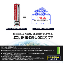 GOODGOODS 2本セット 18650充電池 リチウムイオン電池 バッテリー 3600mAh 18650 懐中電灯 充電式 過充電保護 収納ケース付き LDC-361A_画像4