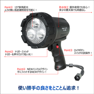 LEDサーチライト 12W 充電式 LEDスポットライト 15°狭角配光 ワークライト LED作業灯 コードレス投光器 YC-13H