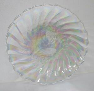 HASEGAWA GLASS 特大 大皿 虹彩バラ 日本製 ガラス皿
