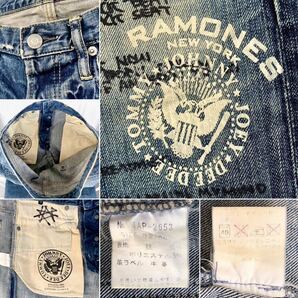 激レア RAMONESコラボ★歌詞プリント総柄 ダメージ加工ストレッチ デニム パンツ 32 HYSTERIC GLAMOUR★ラモーンズ ヒステリックグラマーの画像10