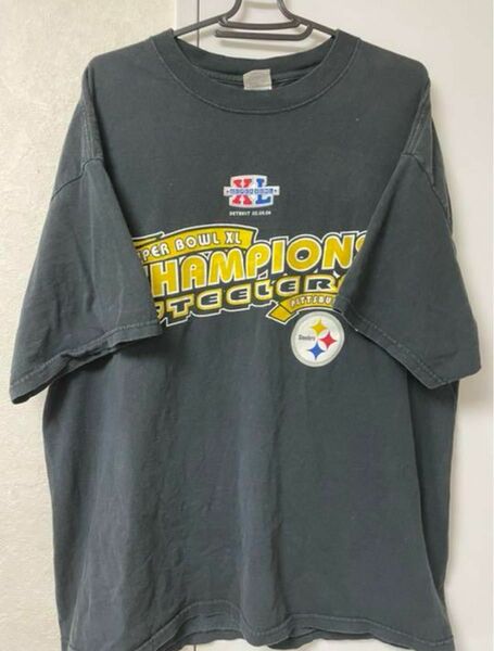 [希少] NFL スティーラーズ　2002 XL スーパーボール　優勝Tシャツ 半袖Tシャツ ブラック Tee