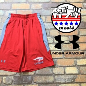 SP1-396◆お買い得品◆USA限定◆【UNDER ARMOUR アンダーアーマー】サイドメッシュ カレッジ ハーフパンツ【メンズ S】赤 灰 ジャージ