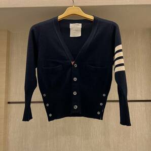 中古 0 THOM BROWNE NEW YORK CARDIGAN NAVY トムブラウン 4bar カシミヤ カーディガン 100％ 国内正規品 トリコロールの画像1