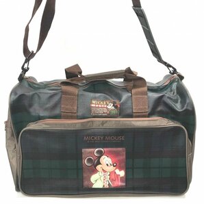 ＭＩＣＫＥＹ ＭＯＵＳＥ ミッキーマウス プリント ２ＷＡＹ ディズニー タータンチェック ボストンバッグ 茶 緑 鞄/266の画像1