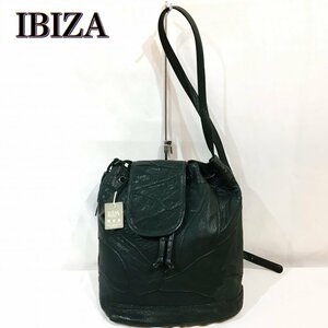 未使用品 ＡＯＹＡＭＡ限定 ＩＢＩＺＡ レザー 黒 イビザ 巾着型ショルダーバック 革 ブラックパッチワーク 鞄/269