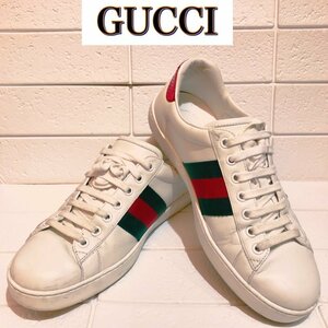 ＧＵＣＣＩ 靴 日本サイズ２５．５ｃｍ シェリーライン グッチ サイズ６ １／２ エース レザースニーカー 白蜂 靴/269