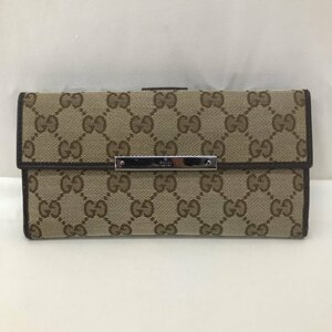 ＧＵＣＣＩ 長財布 キャンバス ＧＧ柄 茶系 ブラウン グッチ １１２７１５・３６６１ 総柄 Ｗホック キズ 擦れ 鞄/255