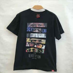 中古 ＭＵＲＡＬ×ＰＯＳＴＥＲＩＺＥ ミューラル プリント ＥＹＥ＆ＲＥＶＯＬＵＴＩＯＮ Ｔｅｅ Ｔシャツ Ｍ 黒 洋品紳士服/229