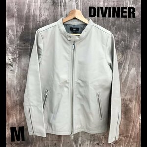 ＤＩＶＩＮＥＲ ディバイナー 羊革 ラム レザー シングル ライダース ジャケット グレー Ｍ 洋品紳士服/246