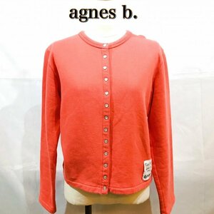 ａｇｎｅｓ ｂ．綿１００％ ショート丈 朱赤 レディース アニエスベー スウェット カーディガン コーラル ピンク 洋品婦人服/269