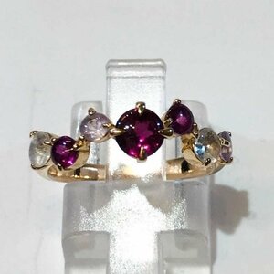 １８金 リング 指輪 総重量約２．９ｇ Ｋ１８ １１号 色石 ピンク デザインリング K・Ｐｔ/269