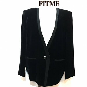 ＦＩＴＭＥ ヴィンテージ ラインストーンボタン フィットミー ジャケット ベルベット 黒 ブラック 洋品婦人服/269