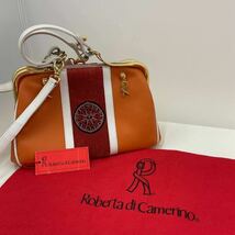 4132 Roberta di Camerino ロベルタディカメリーノ　ショルダー付き　ハンドバッグ　鞄　レディース　オレンジ×レッド系　バッグチャーム _画像1