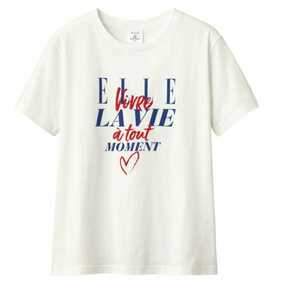 Mサイズ 新品 ジーユー GU グラフィックT　ELLE 半袖 Tシャツ オフホワイト 白 完売品 綿100% 特殊プリント加工 トリコロール 送料無料