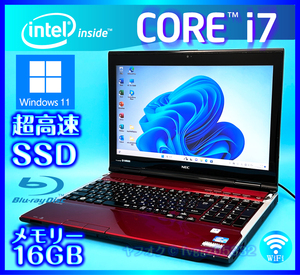 NEC SSD new goods 1TB (1000GB) + out attaching HDD 750GB high capacity memory 16GB red Windows 11 Core i7 3610QM Office2021 Web camera laptop 