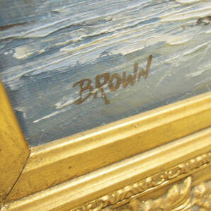 3967) 真作 BROWN ブラウン 油彩 油絵 サイン F4 額装の画像2