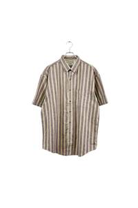 L.L.Bean stripe shirt エルエルビーン 半袖シャツ サイズL リネン系 ストライプ ブラウン系 パープル系 ヴィンテージ ネ