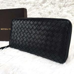 1円【極美品】BOTTEGA VENETA ボッテガヴェネタ 長財布 財布 イントレチャート ラウンドジップ ラウンドファスナー 黒 ブラック メンズの画像1