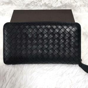 1円【極美品】BOTTEGA VENETA ボッテガヴェネタ 長財布 財布 イントレチャート ラウンドジップ ラウンドファスナー 黒 ブラック メンズの画像4